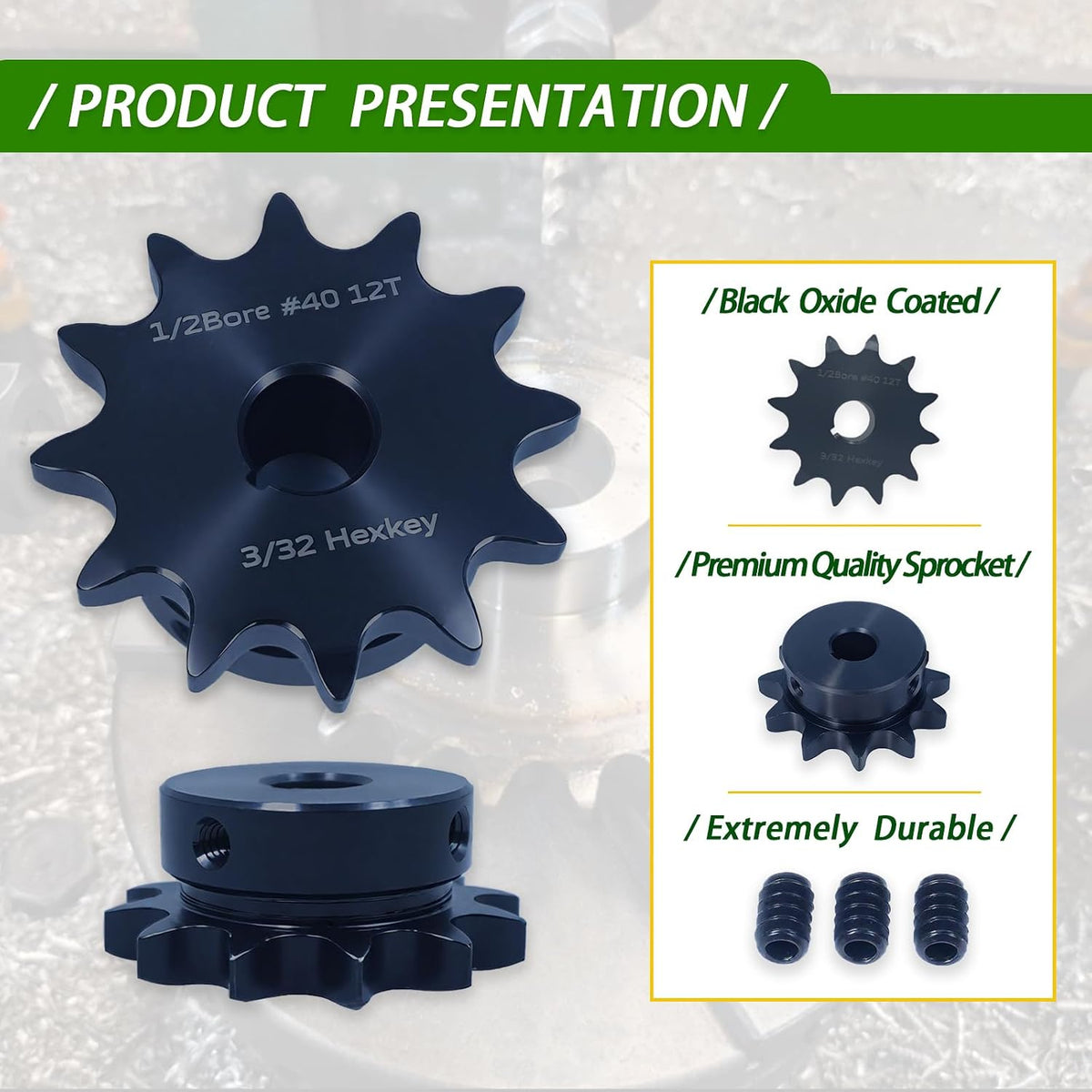 #40 Sprocket 24T 5/8" Bore Hardened Black Oxide
