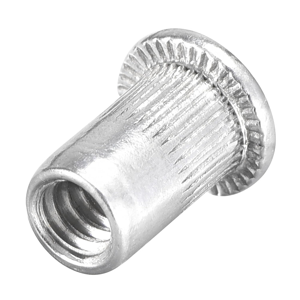 uxcell #6-32 Rivet Nuts Aluminium Alloy Knurled Flat Head Threaded Insert Nut Silver 50pcs