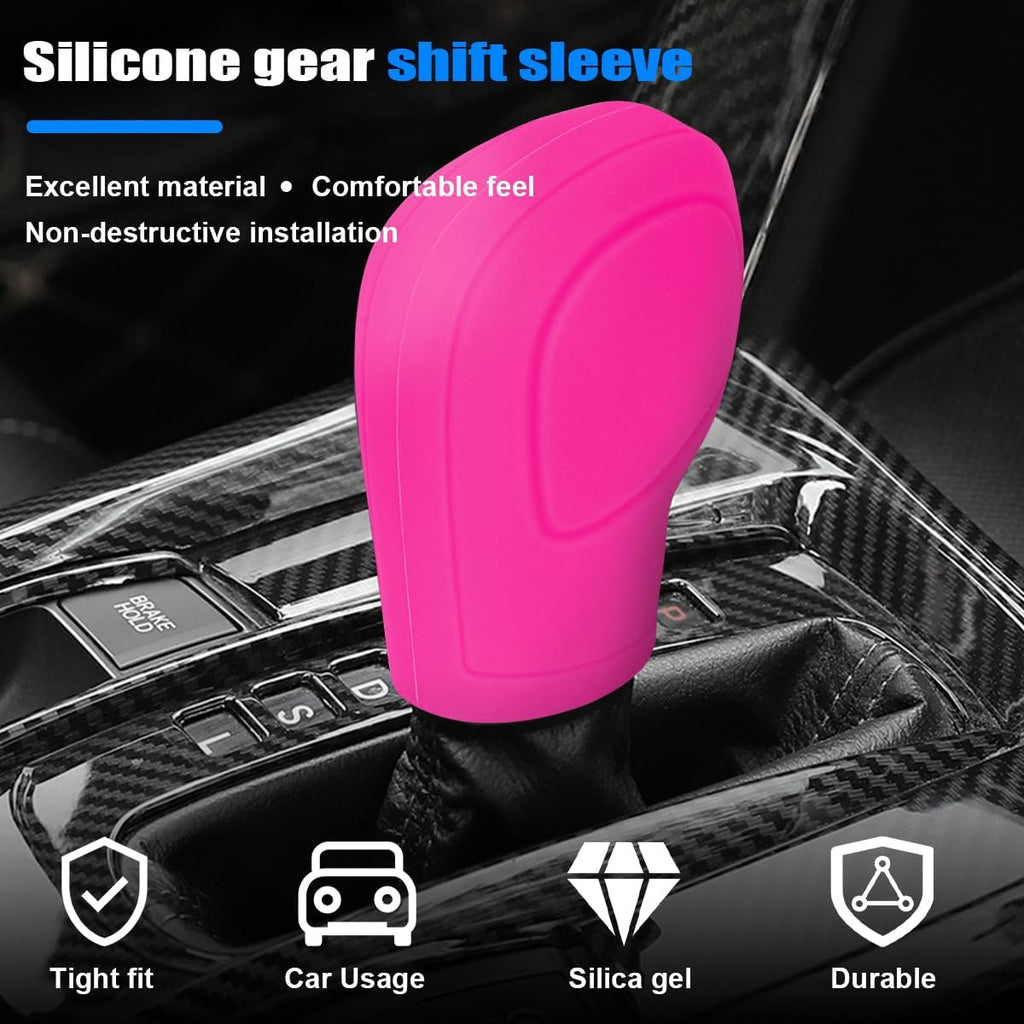AICEL 2 Pack Silicone Gear Shift Knob Cover 3.14 x 2.2 Inch Rose Red