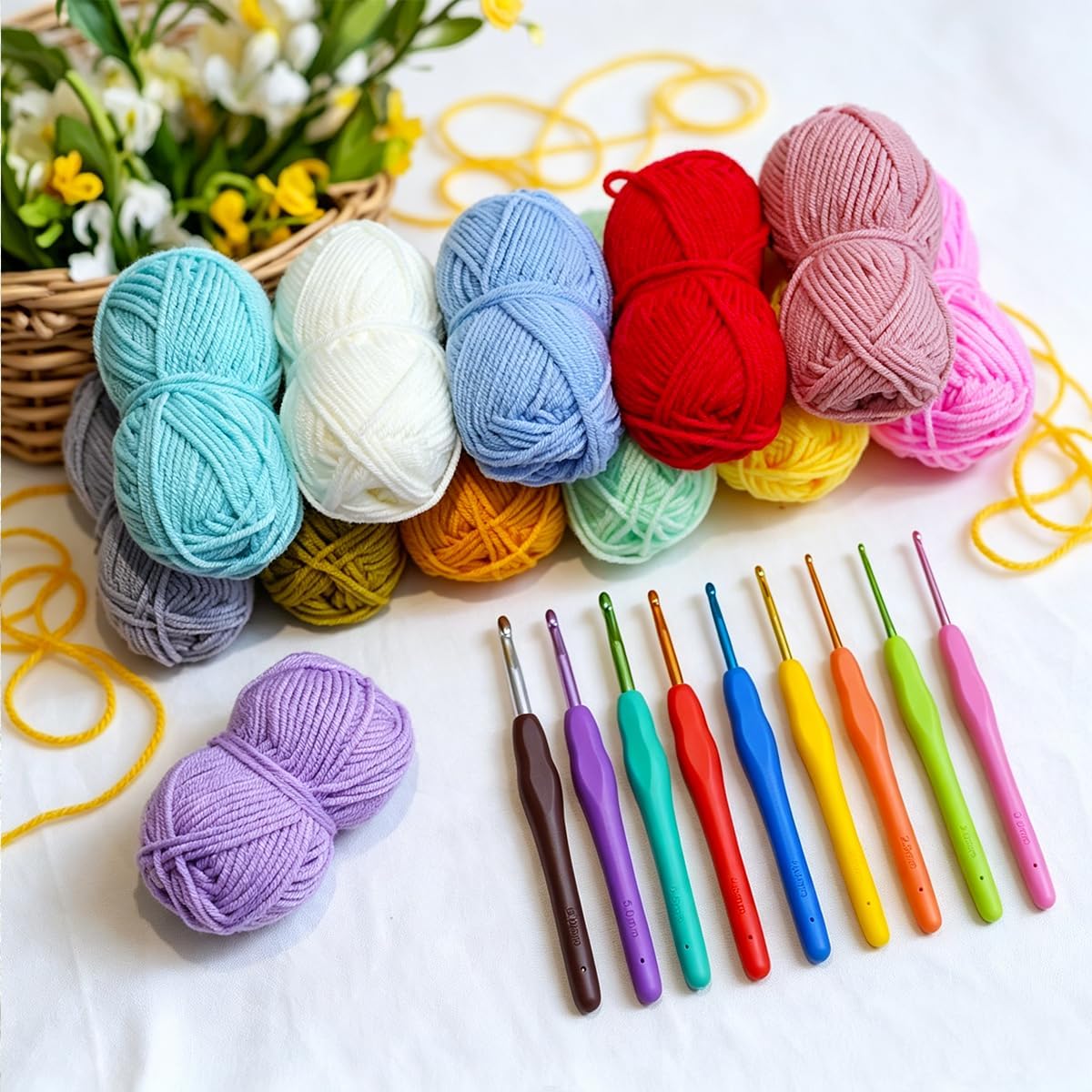 118Pcs Crochet Kit for Beginners, Premium Knitting & Crochet Supplies Set with 12 Yarn Spools, 21 Crochet Hooks, 6