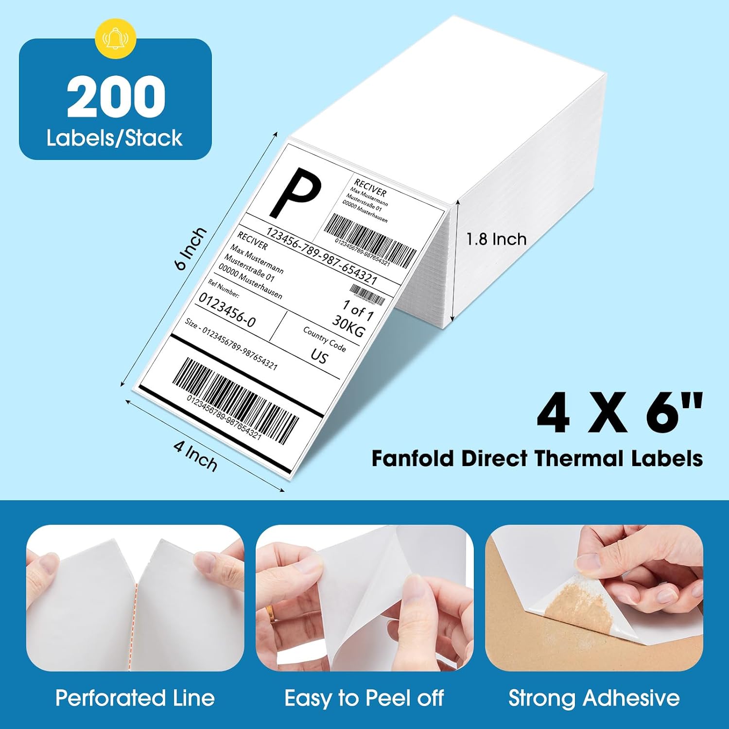 Thermal Labels 4x6 200 Labels Fanfold Direct Shipping Label | with Perforated and Strong Adhesive Mailing Stickers
