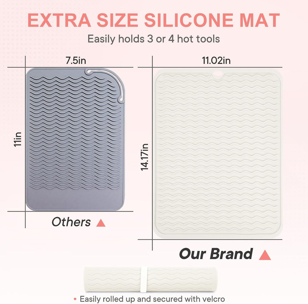Oversize Silicone Heat Resistant Mat, Portable Travel Mat Cover for Curling Irons, Flat Irons, Hair Straightener and