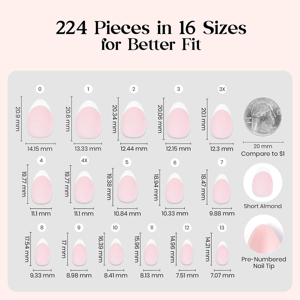 Beetles French Tip Press On Nails - 224 Pcs Short Almond Nails
