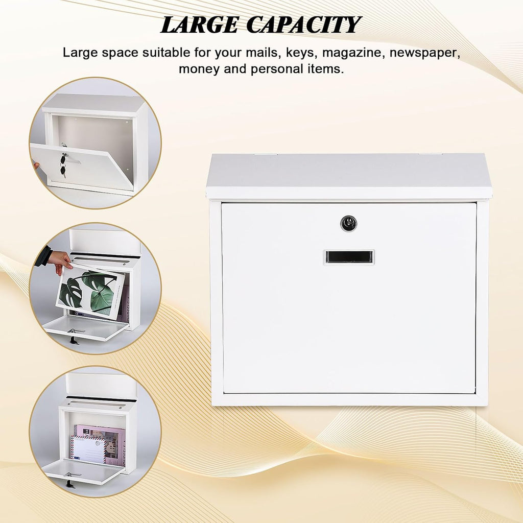 Mail Boxes with Key Lock,Locking Mailbox Wall Mounted,Security Metal Mailbox Drop Box, Modern Large Capacity,Steel