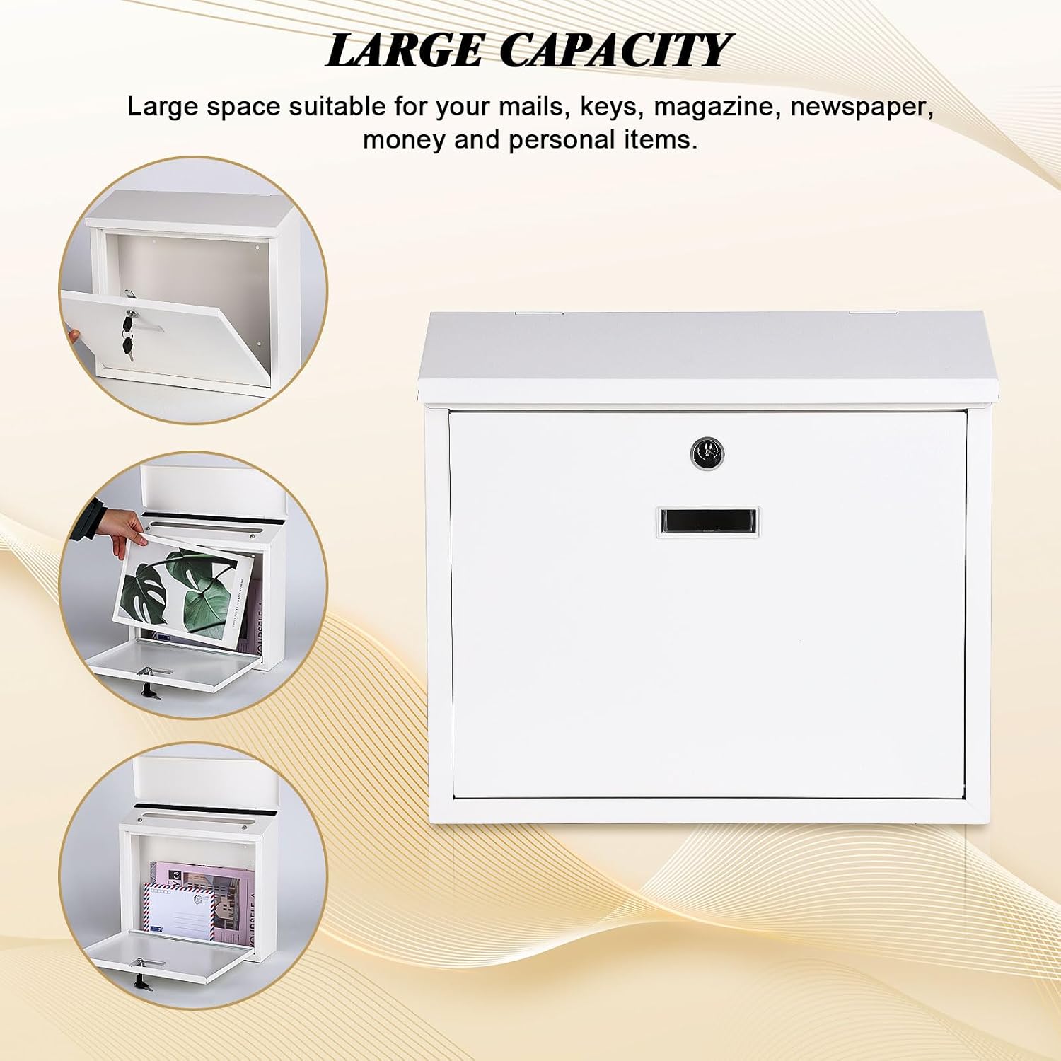Mail Boxes with Key Lock,Locking Mailbox Wall Mounted,Security Metal Mailbox Drop Box, Modern Large Capacity,Steel