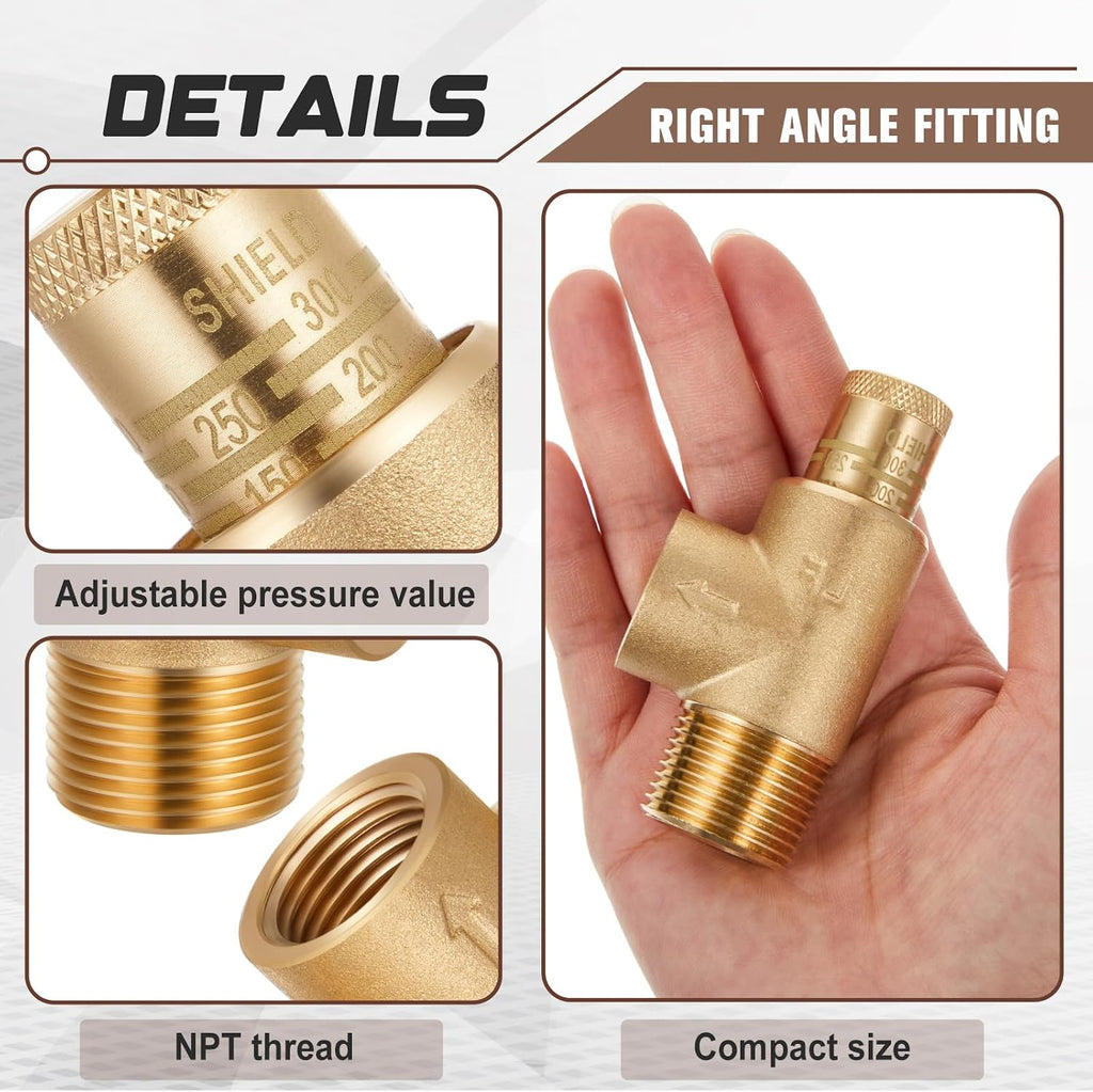 1/2" X 3/4" Adjustable Pressure Relief Valve 100-300 Psi Poppet