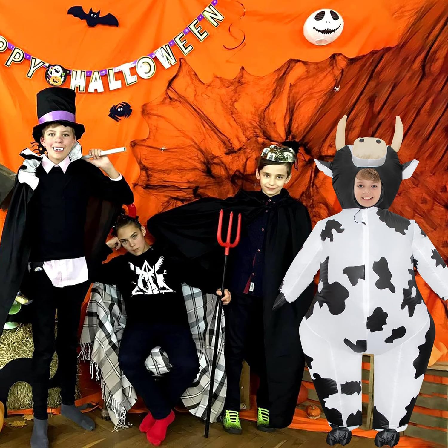 Inflatable Cow Costume Kids, Halloween Blow Up Costumes for Kid Funny Cow Suit for Boys & Girls Cosplay Party