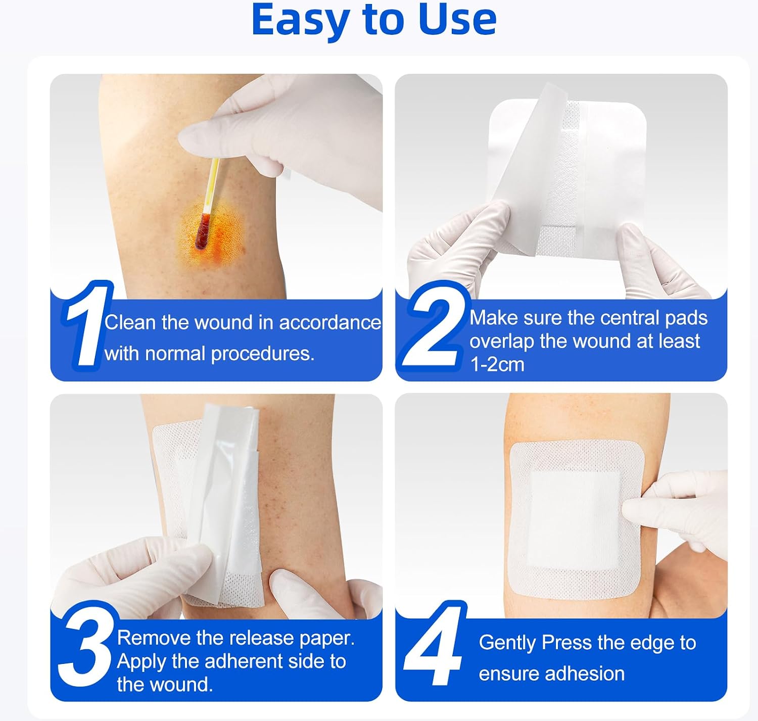 50Pcs Adhesive Gauze Bandages 2"x3", Water-Resistant Wound Island Dressing, Sterile & Absorbent Medical Grade