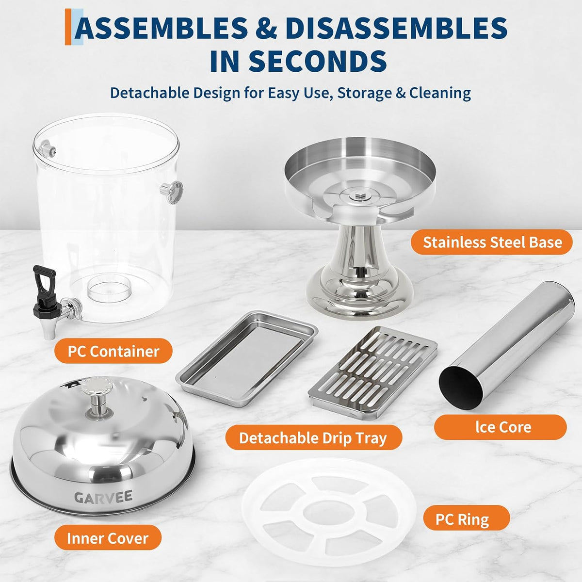 6.6 Gallon Commercial Drink Dispenser with Ice Core, Silver