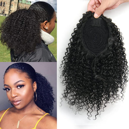 Short Afro Kinky Curly Ponytail Hair Piece for African American Ponytail Extension Synthetic Afro Kinky Curly