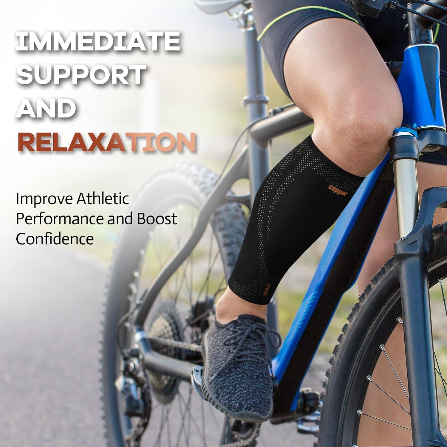 Copper Calf Compression Sleeves for Men & Women - Premium High Stretch Graduated Compression with Anti-Slip Grip |