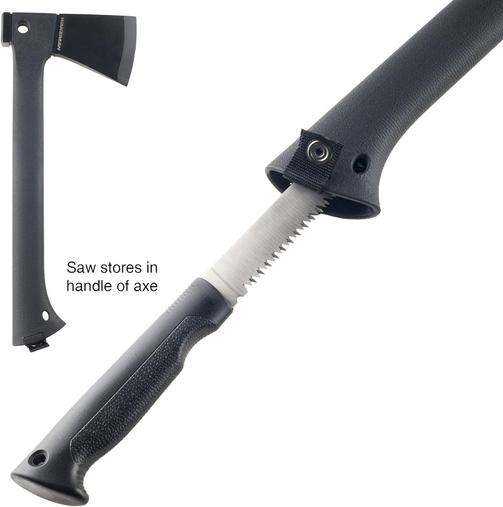 Camping Hand Axe and Survival Gear - Lightweight Hatchet with Nested Serrated Wood Saw Knife and Magnesium Fire