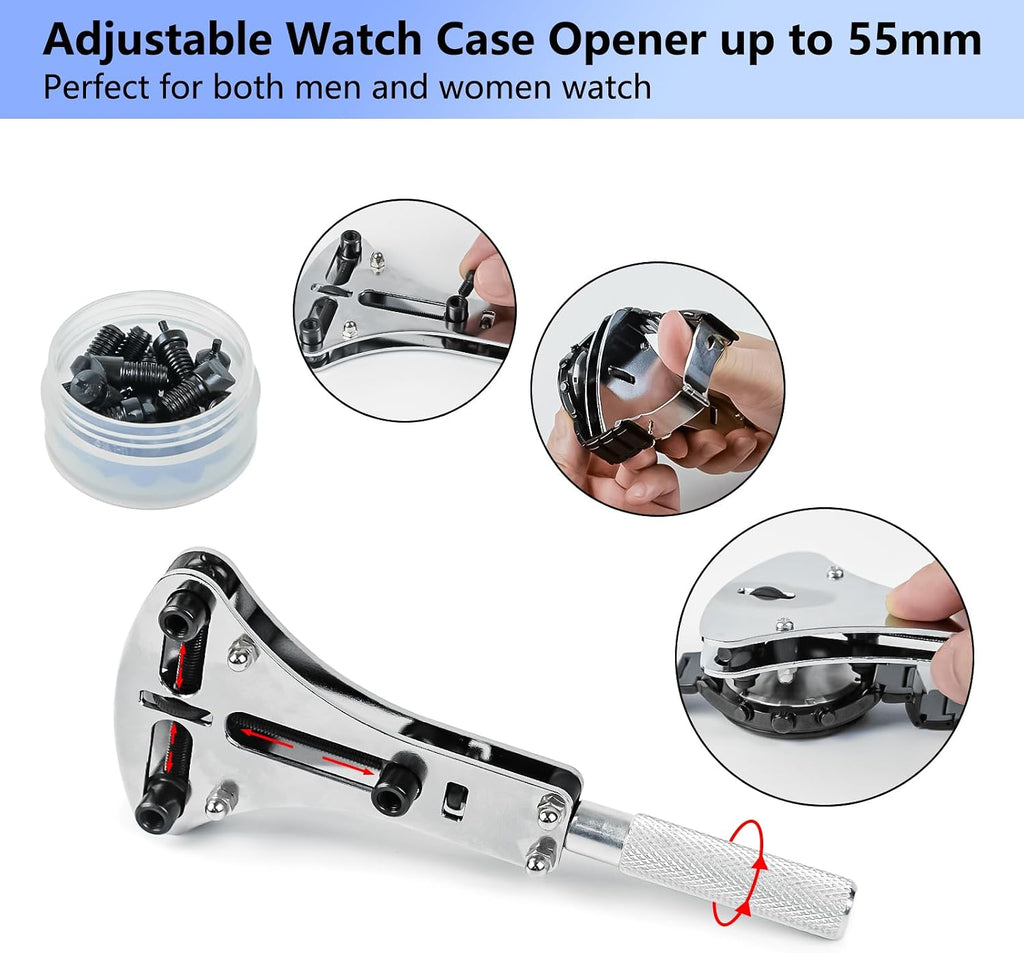 Watch Repair Kit + Watch Press Tool, Watch Battery Replacement Tool Kit | Watch Link Removal Kit with Carrying Case