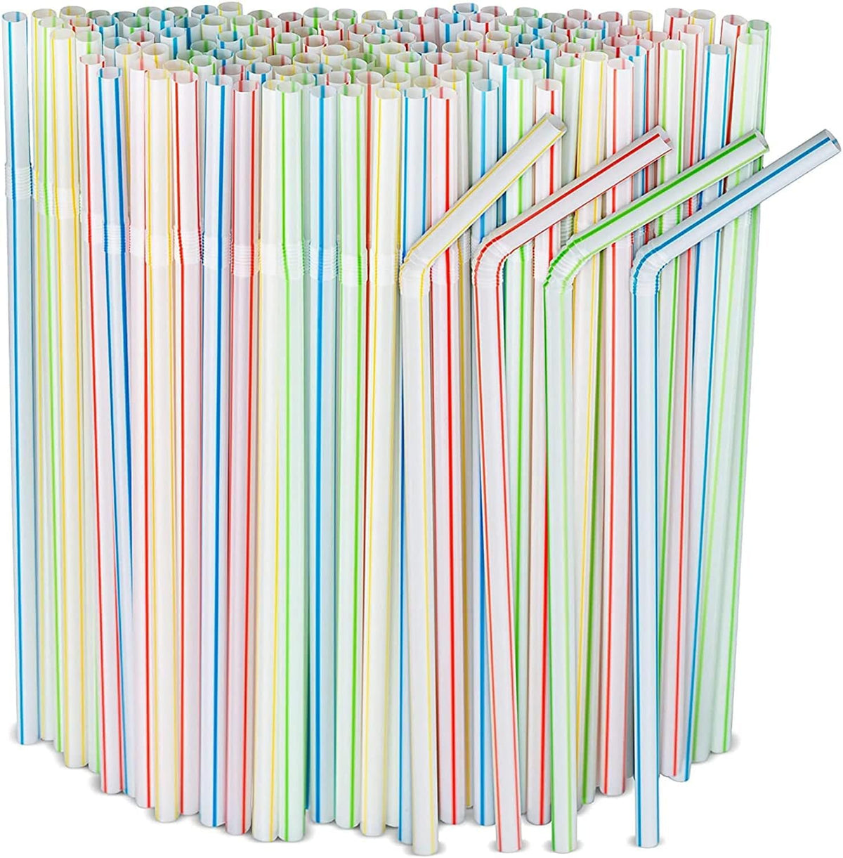 [600 Pack] 8" Flexible Plastic Straws, Bendable Disposable Drinking Straws