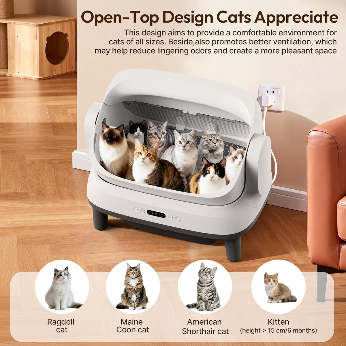 Happypaw XXXL Open-Top Automatic Self Cleaning Litter Box for Multiple Cats