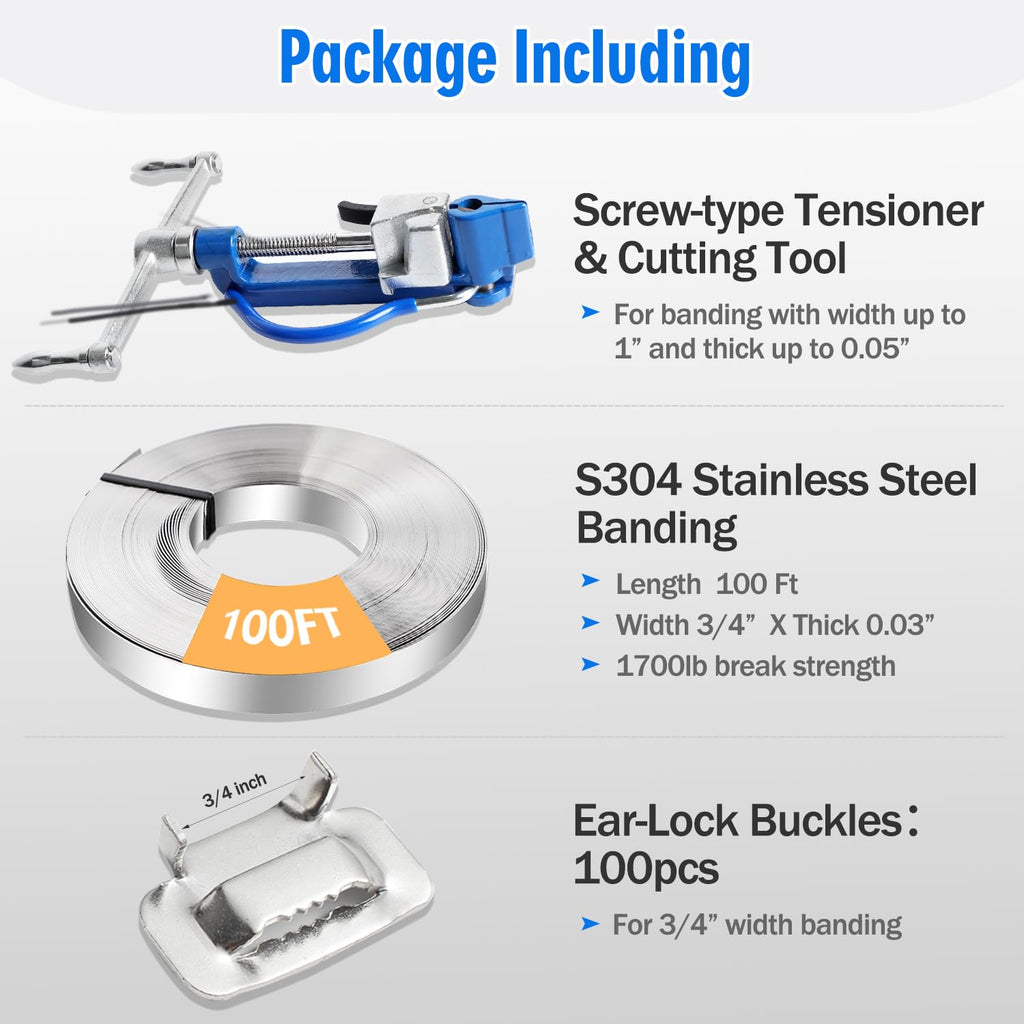 Stainless Steel Banding Strapping Kit, Screw-Type Tensioner Tool Set