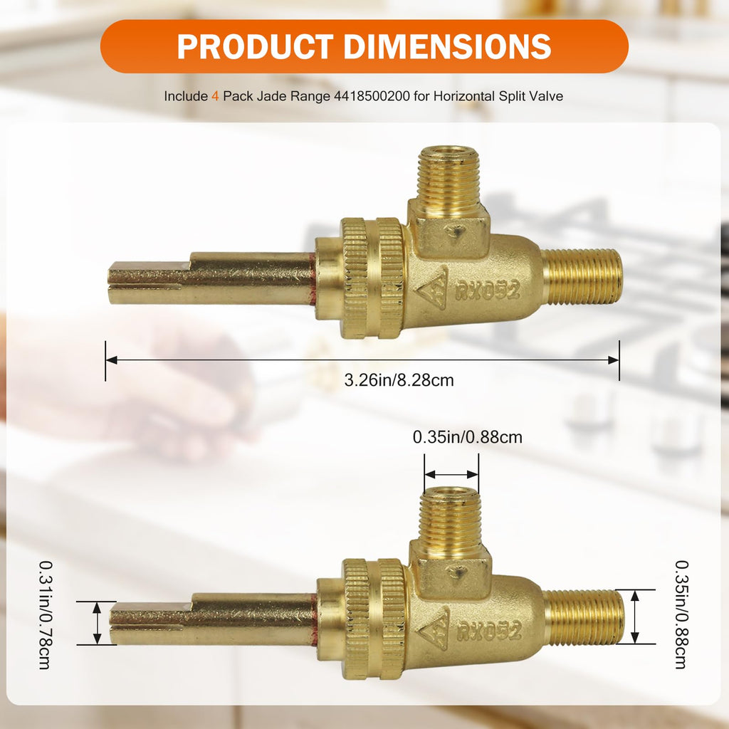 Smaeti Replacement Gas Burner Valve - 4418500200 Compatible with Jade Range, 1/8" MPT x 3/8"-27, 4-Pack Horizontal Split Valve, Compatible with JTRH-36B-36C, JTRH-36GT