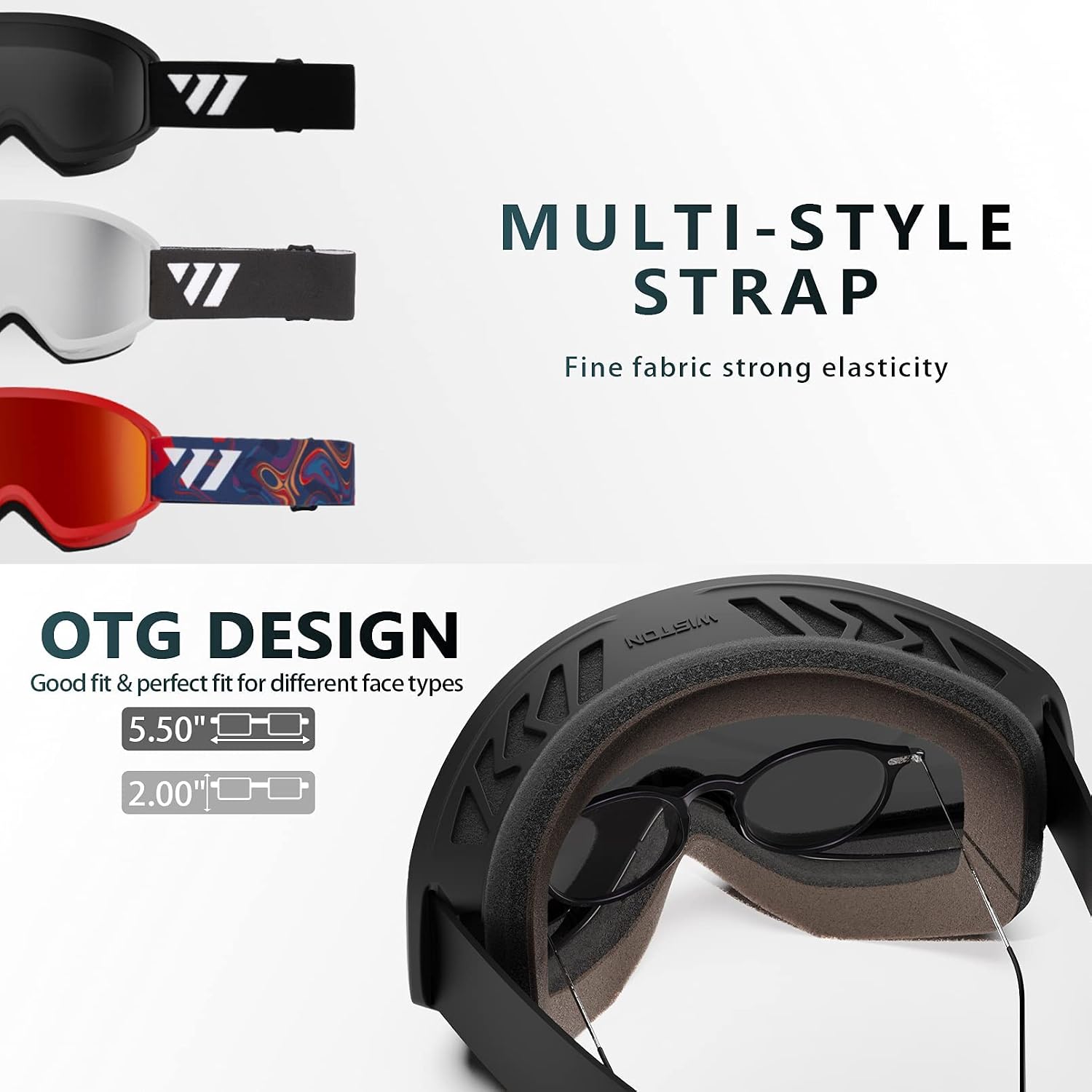 Ski Goggles - OTG Snow/Snowboard Goggles for Men, Women & Youth - 100% UV Protection W1