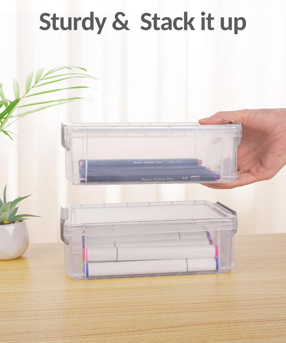 6 Pack Extra Large Pencil Box, Plastic Pencil Case Crayon Box