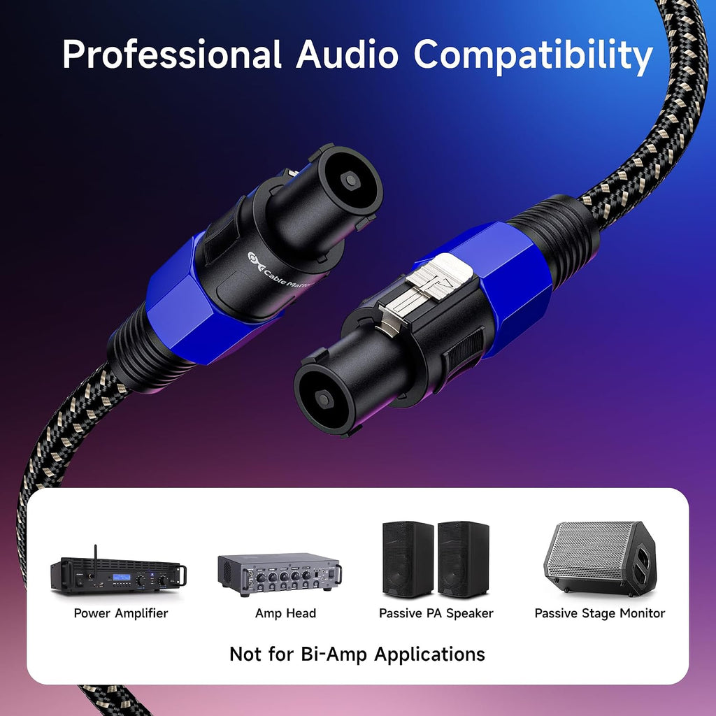Premium Braided 12AWG Speaker Cable, 25ft | Compatible with Speakon NL4FC Port