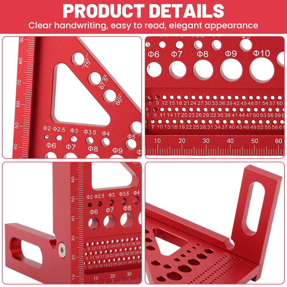 Mellisore 4.3 Inch 3D Multi-Angle Measuring Square Ruler with Angle Pin