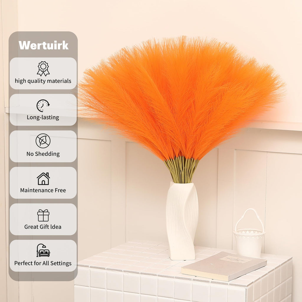 Faux Orange Pampas Grass, 60 pcs 24 Inch Artificial Pampas Decor