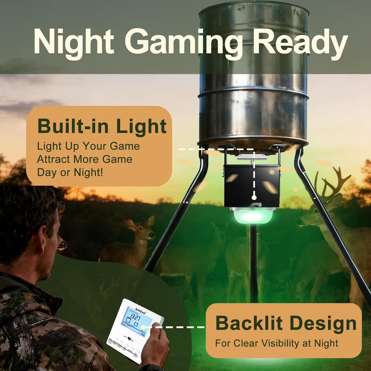 12V Automatic Deer Feeder Kit with 18V Solar Panel, Wireless Remote Control, Built-in Light & Digital Timer