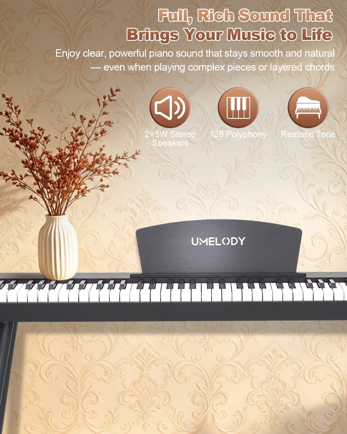 88 Key Digital Piano with Semi-Weighted Keys, Full Size Electric Keyboard for Beginners & Adults, Realistic Touch