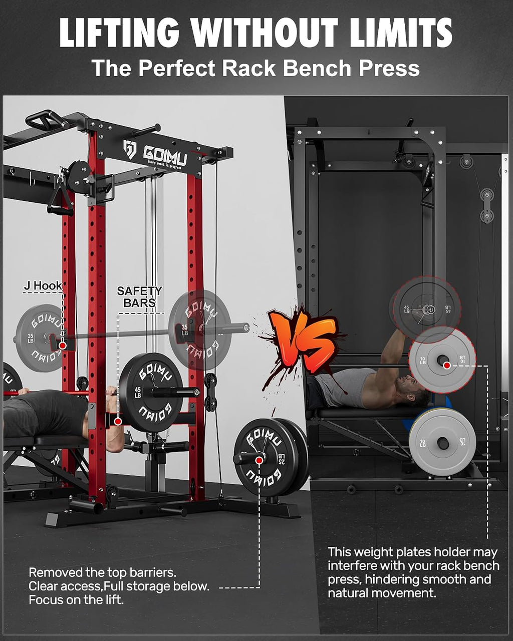 RH01 Power Cage Rack, 2000LBS Squat Rack with with Cable Crossover System&LAT Pull Down System, Multi-Function