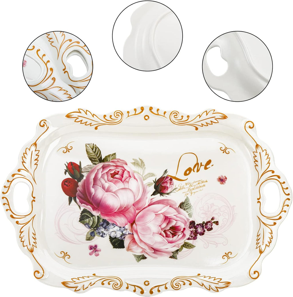 3-Pack Melamine Serving Tray, Stackable Food Tray with Handles for Eating, Unbreakable Large Serving Platter with