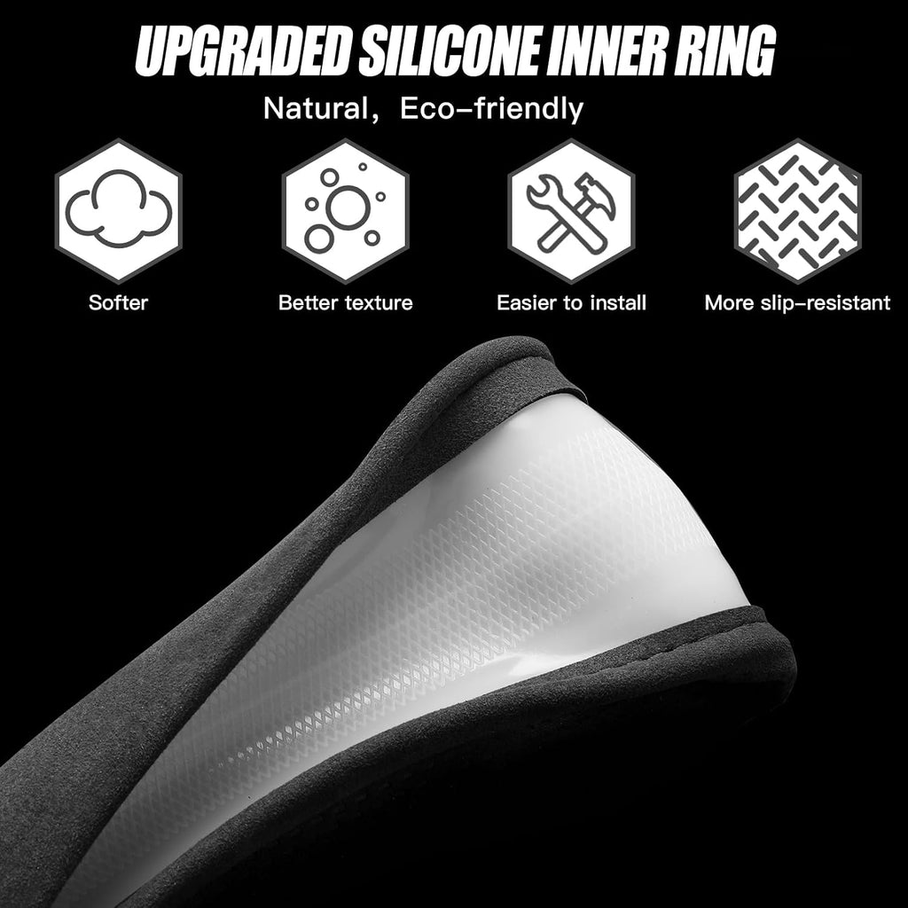 Suede Steering Wheel Cover with Upgraded Silicone Inner Ring, Breathable, Anti-Slip, Leather Universal 14.5 to 15