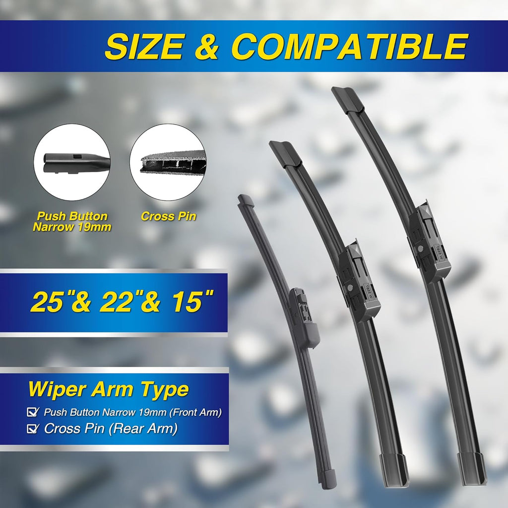 Silicone Windshield Wipers Replacement for 2018-2022 Volkswagen VW Tiguan Wiper Blades(Set of 3),Automotive