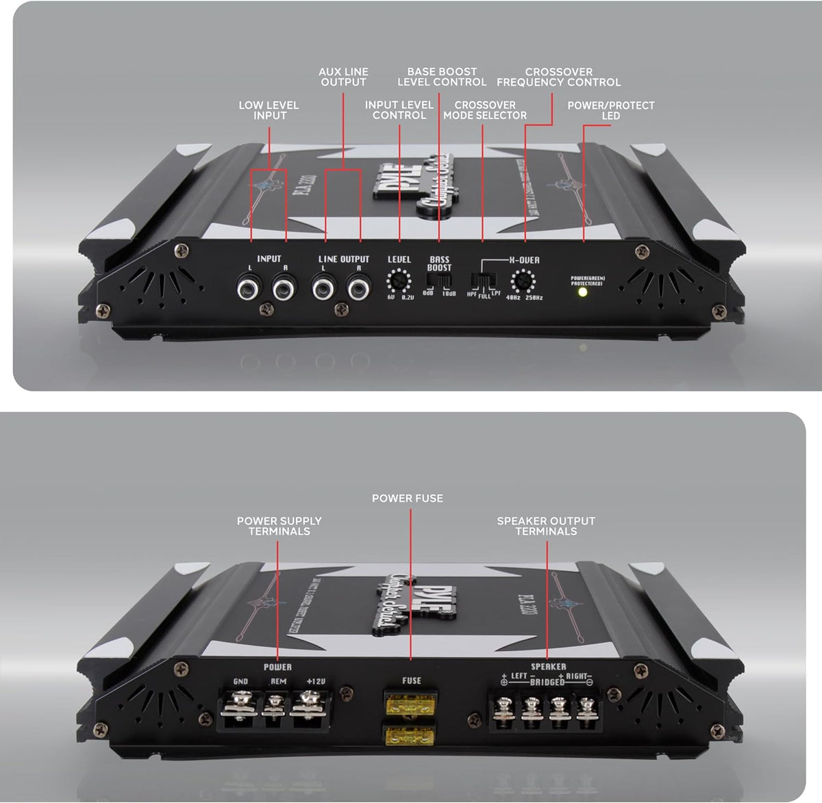 2 Channel Car Stereo Amplifier- 1400W Dual Channel Bridgeable High Power MOSFET Audio Sound Auto Small Speaker Amp w/