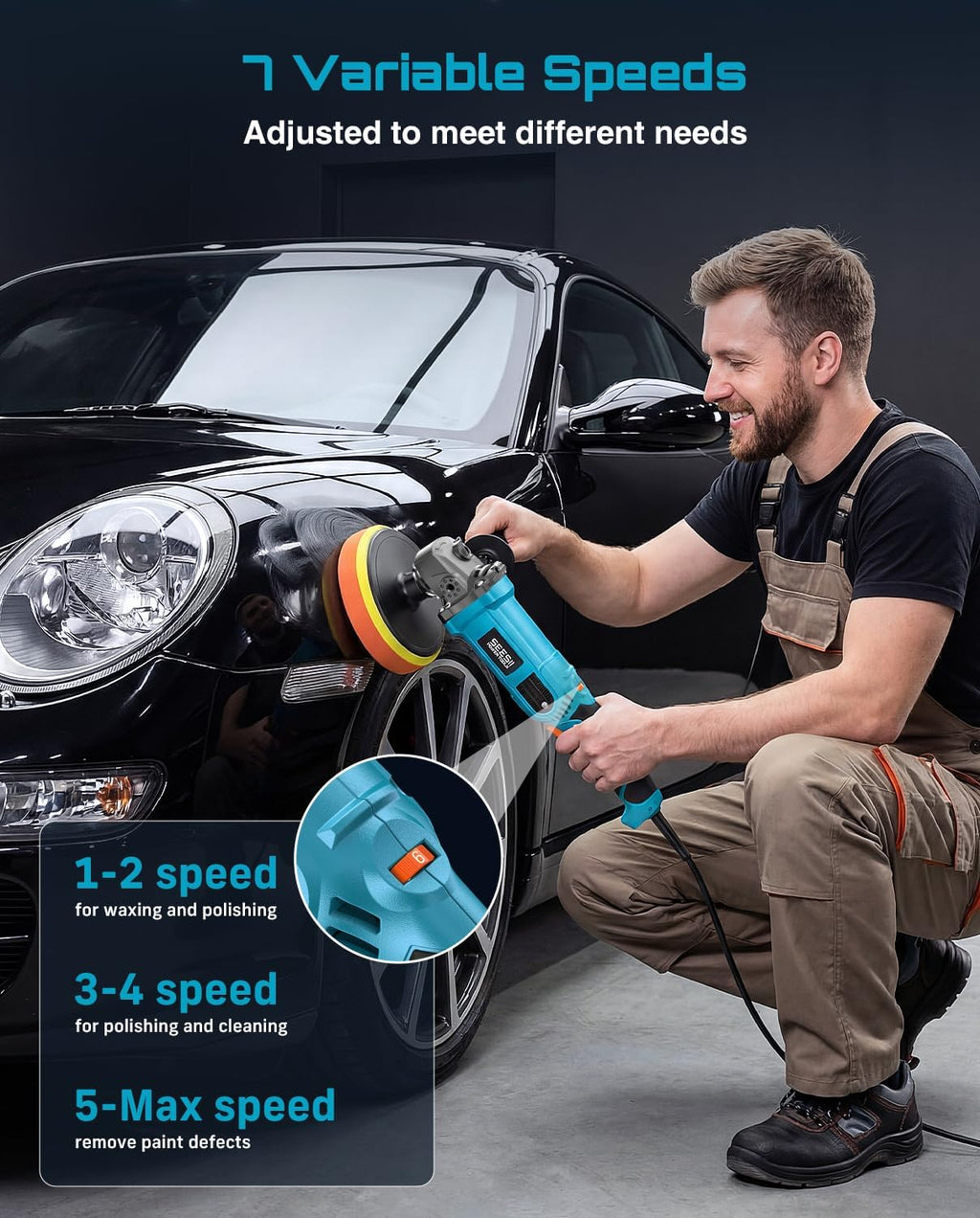 Car Buffer Polisher 1600W 7 Inch/6 Inch Rotary Buffer Polisher Waxer | 7 Variable Speed 1000-3600 RPM Dual Action
