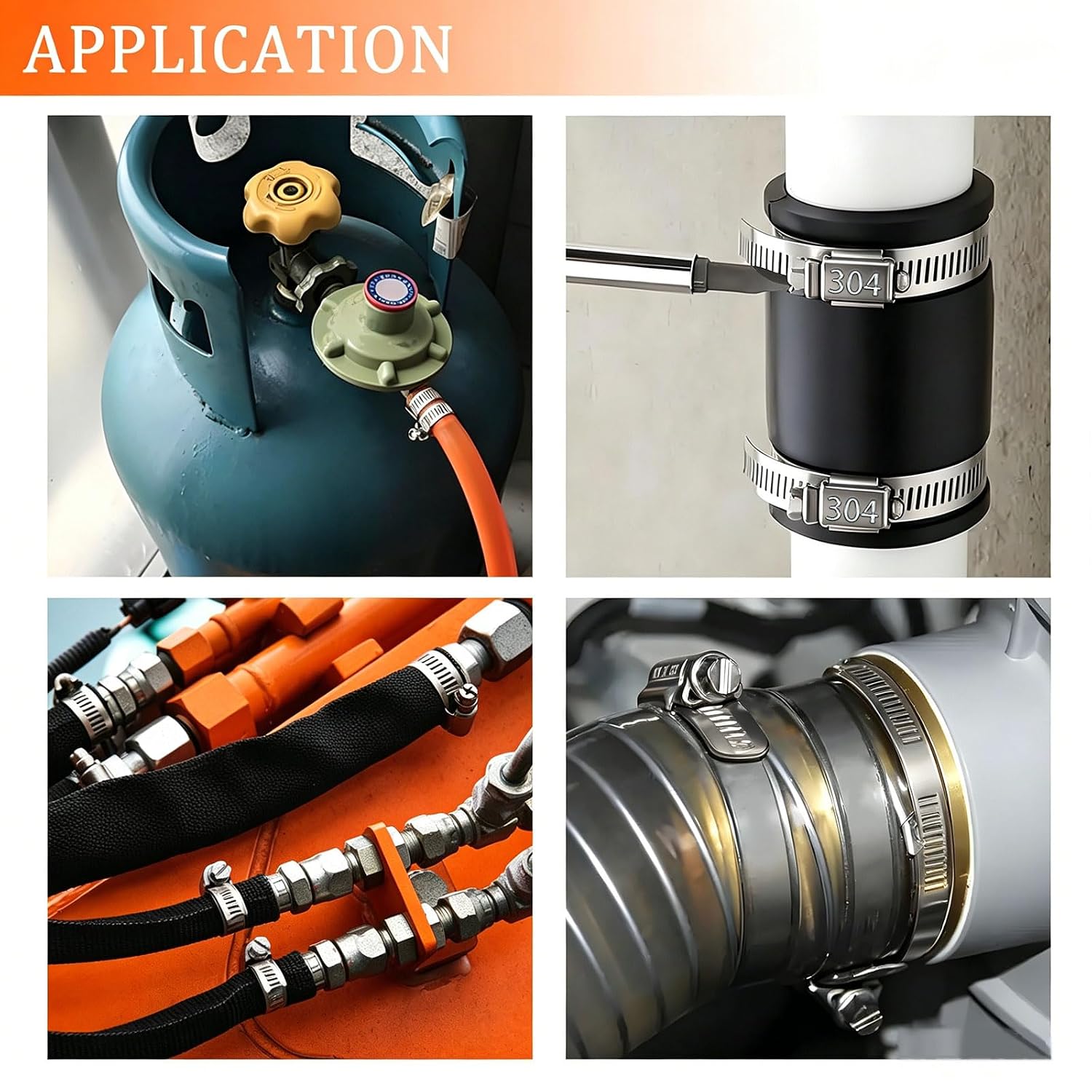 Hose Clamp Assortment 42PCS 304 Stainless Steel Hose Clamp Kit 1/4"–1-1/8" (6-29mm) Worm Gear Hose Clamps Small Hose