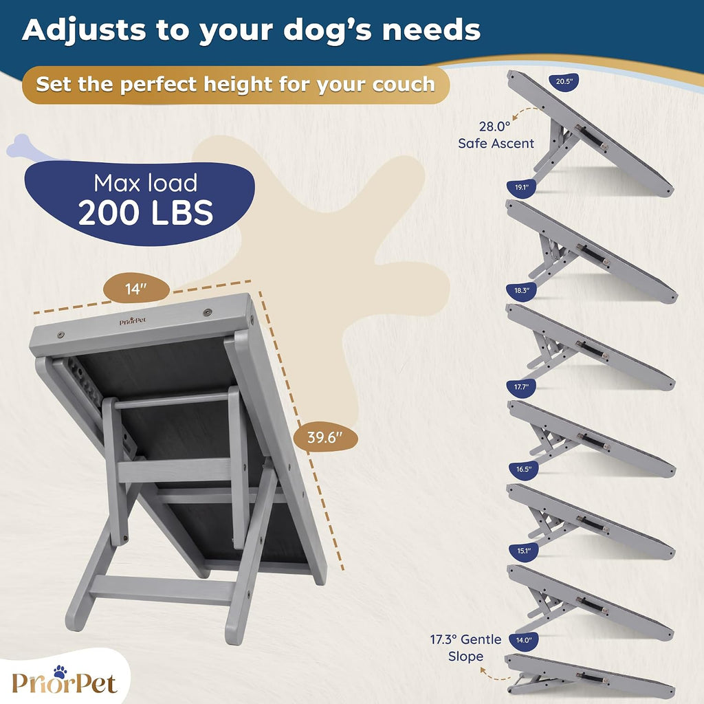 Dog Ramp for Couch – Non-Slip, Sturdy Build Foldable Wooden Dog Ramp – Supports up to 200 lbs – 7 Adjustable Heights