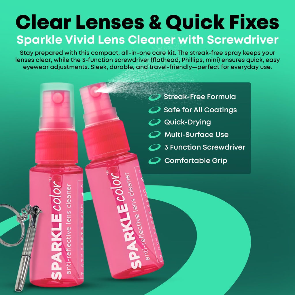 Sparkle Anti-Reflective Safe Lens Cleaner & Repair Kit – (2) 1oz Glasses Cleaner Spray, (2) Microfiber Cloth &