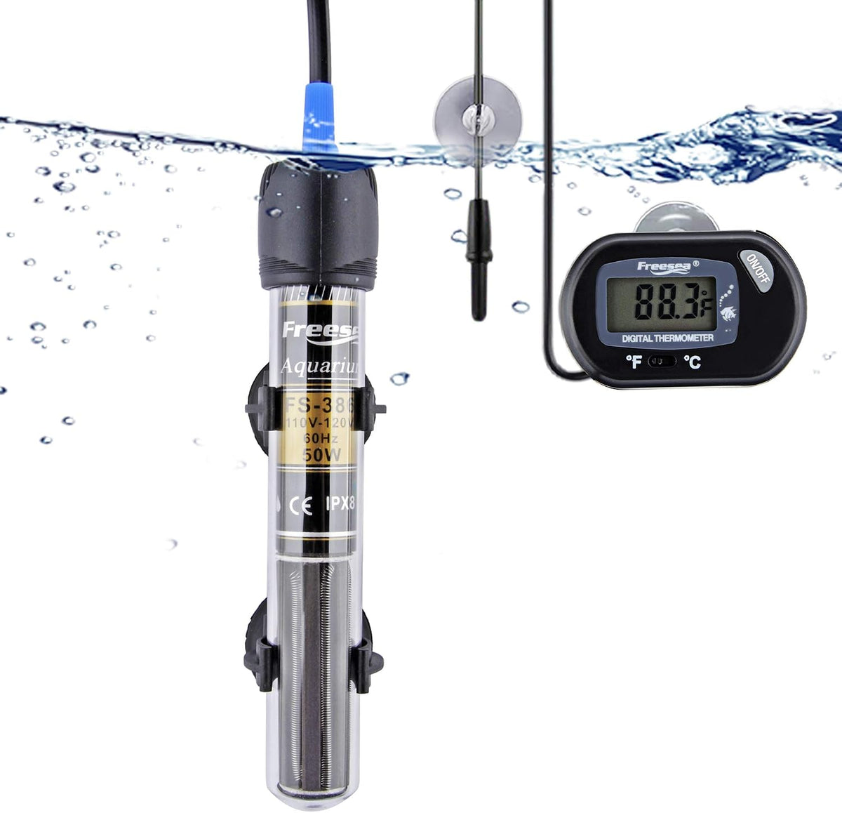 300 Watt Aquarium Fish Tank Heater with Aquarium Submersible Thermometer