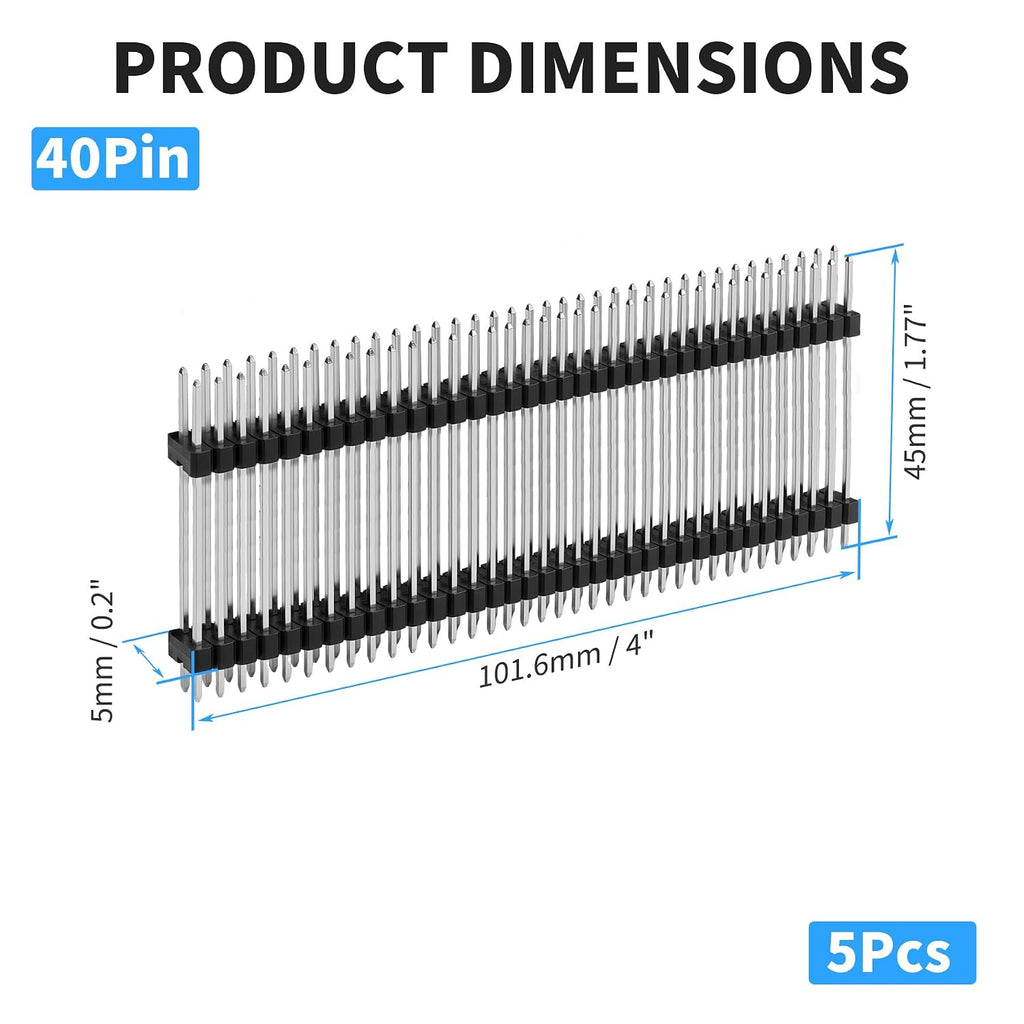 2x40 Pin Header Strip, 45mm, Double Row Header Pins Connector