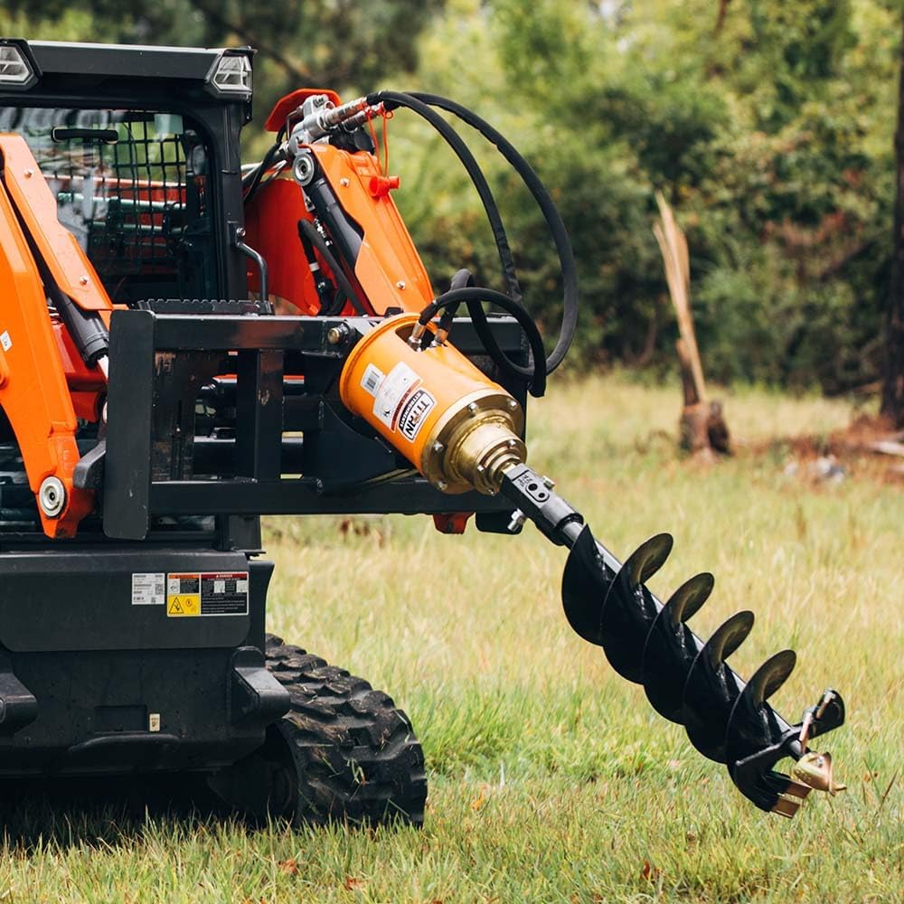Skid Steer Hydraulic Auger Attachment, Post Hole Digger Fits 2" Hex Auger Bits, Pivoting Auger Head for Precise