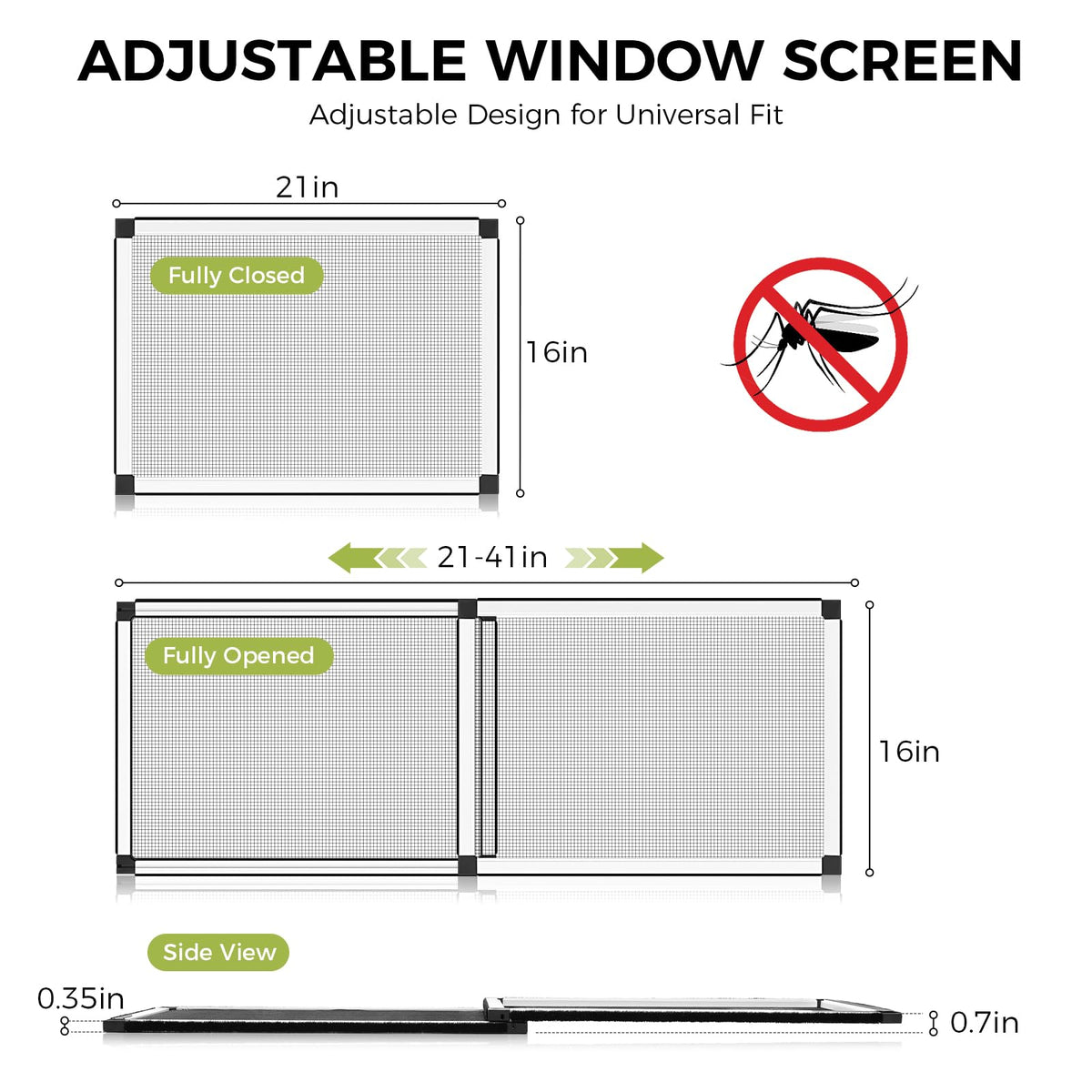 Adjustable Window Screen for Windows, 2-Way Use for Horizontal & Vertical Windows, Expandable Window Screen with