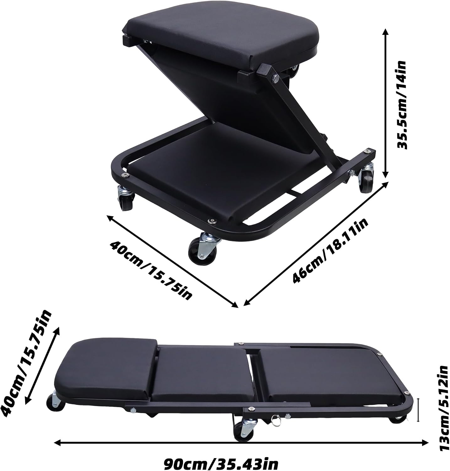 2-in-1 Mechanic Creeper and Stool, 300 lbs Capacity, Heavy-Duty Steel Frame, 360° Swivel Casters, Padded Cushions