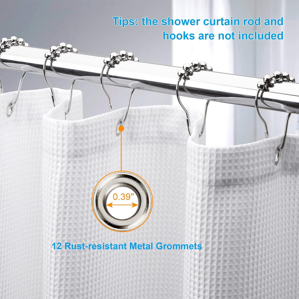 White Shower Curtain Fabric, Waffle Shower Curtains for Bathroom, Cloth Shower Curtain Heavy Duty, Thick Bathroom