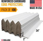 24" x 2" x 2" Reinforced Cardboard Edge Protectors, White (Pack of 100) – 0.12" Thick Medium-Duty Cardboard Corner
