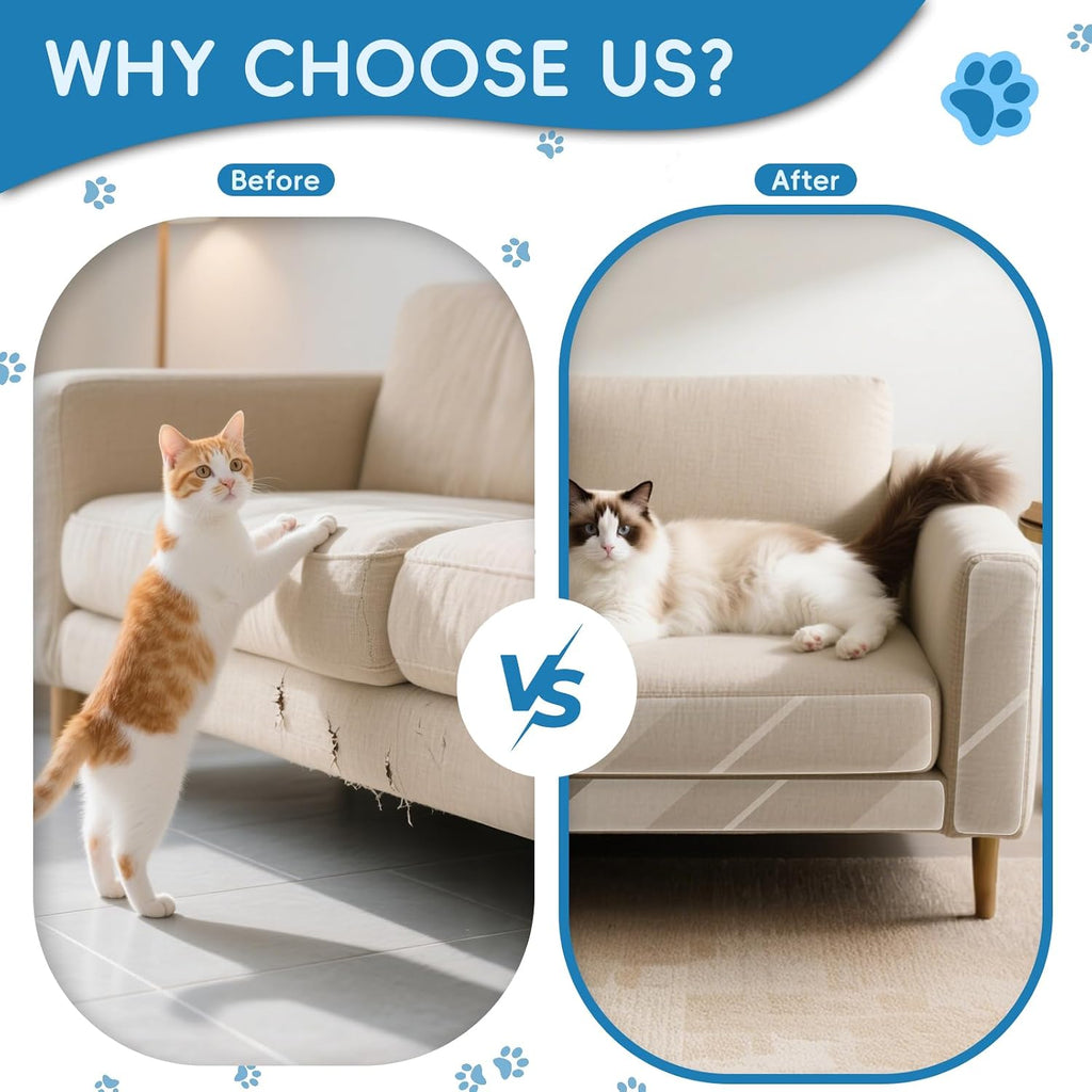 Anti Cat Scratch Furniture Protector,196.8" x 16.9" Couch Shield Against Cat Scratching,Thickened Transparent