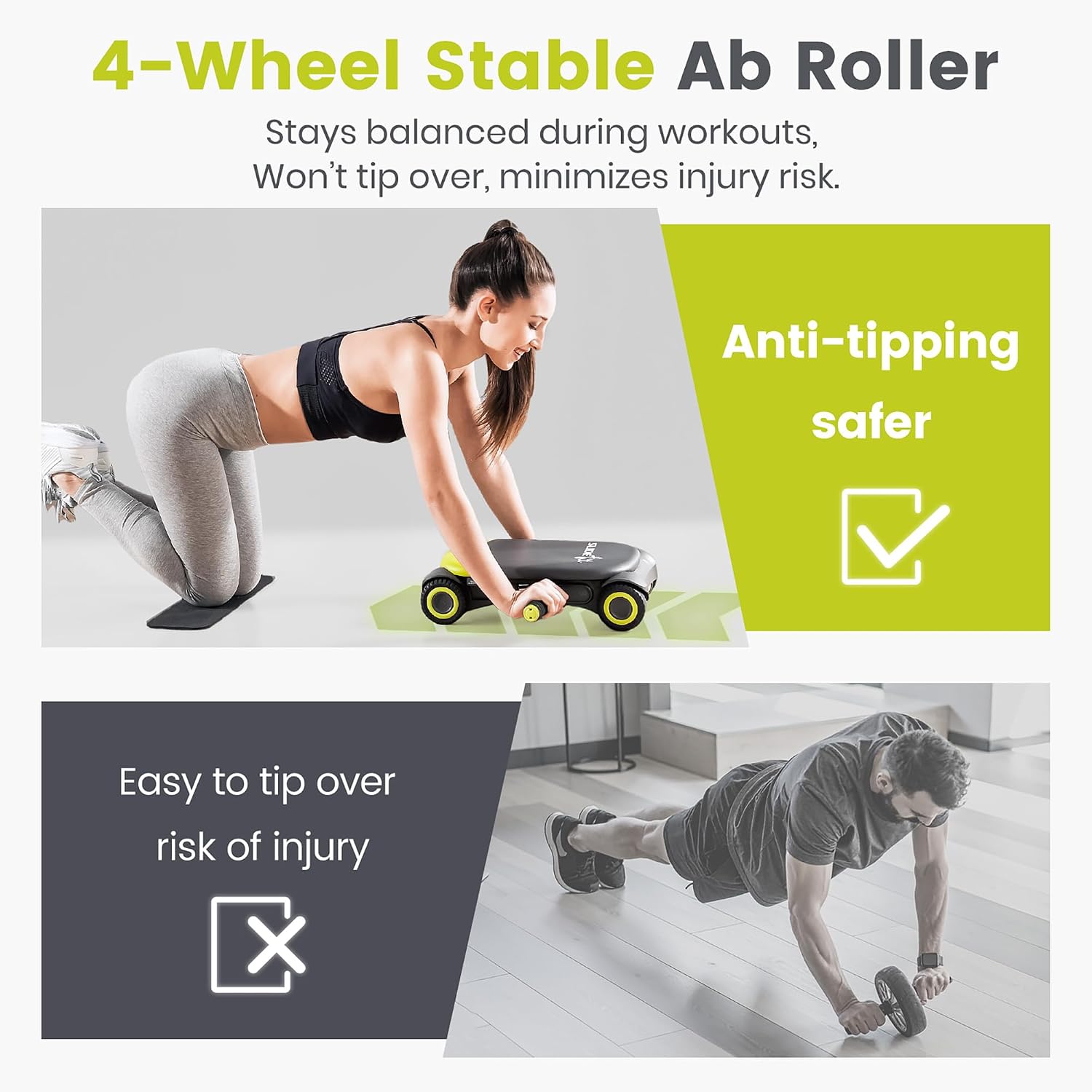 Slide Fit, Ab Roller Board with 4 Wheels, Automatic Rebound Abdominal Wheel for Core Workout, Ab Exercise Equipment