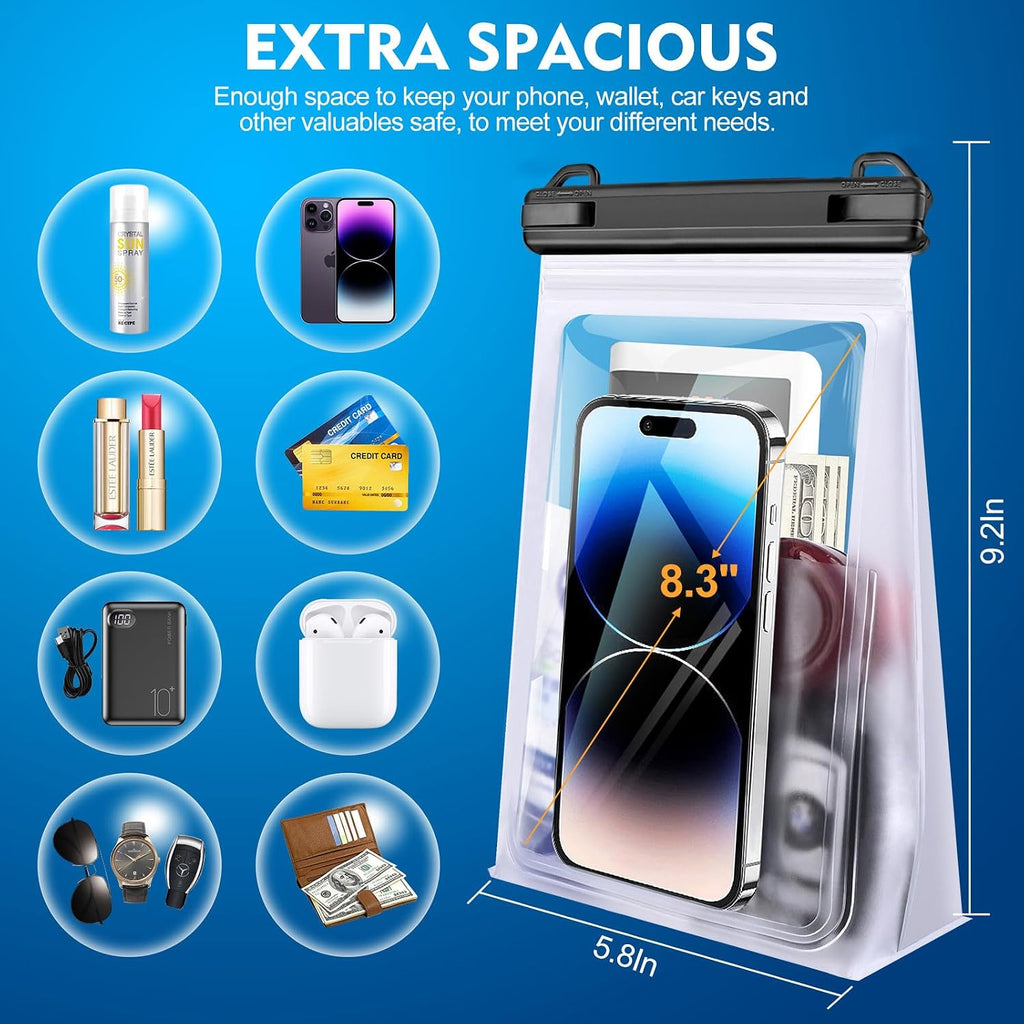 Large Waterproof Phone Pouch [with Sealing Strip], Floating Waterproof Pouch for Kayak Beach Cruise Essentials, IPX8