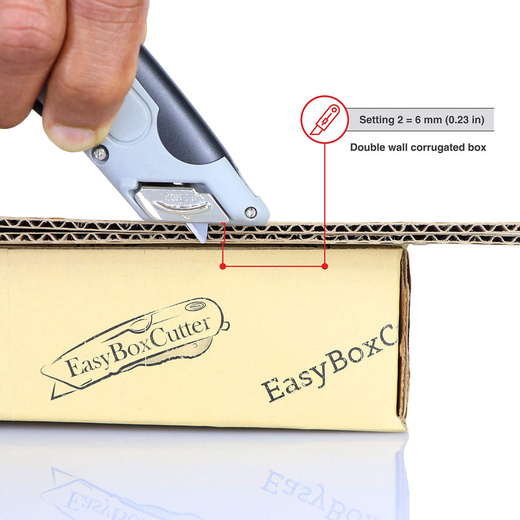 Modern Box Cutter, auto Retract, Blade Vanishing Technology, Extra Tape Cutter at Back, Dual Side Edge Guide, 3 Blade