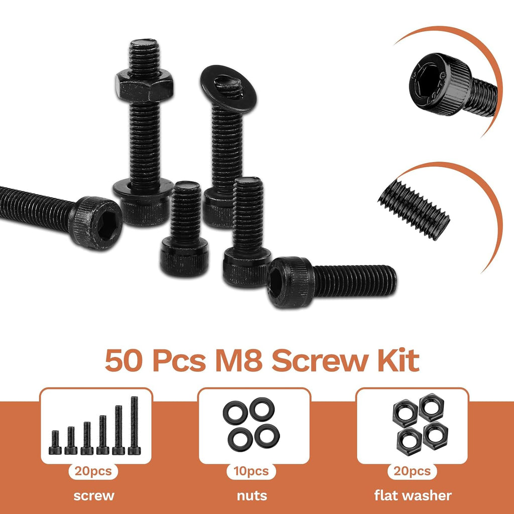 50 Pcs M8 Bolts Kit M8x 16/20/25/30/40/50 mm M8 Screw Kits
