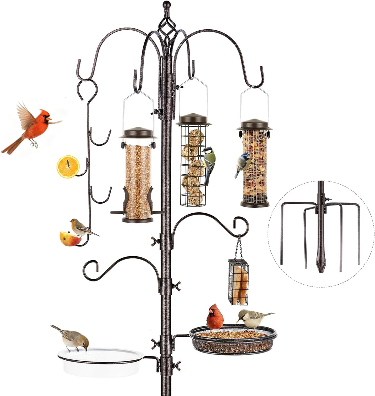 Bird Feeding Station Kit Pole Wild Bird Feeder Hanging Planter Hanger Multi Feeder Hanging with Metal Suet Feeder